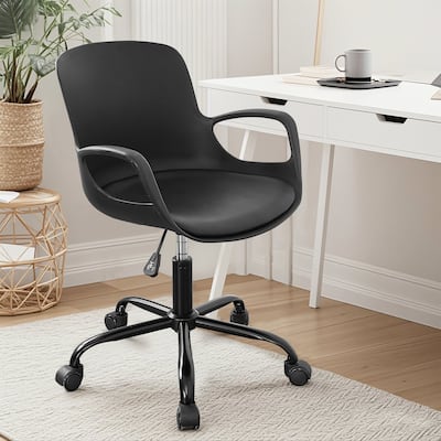 Upholstered Office Chair with Adjustable Height Support Desk Chair Computer Ergonomic Chair with Armrest PU Leather