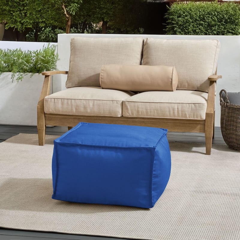 Sorra Home Sunbrella Outdoor Top Stitch Solid Bean Pouf - Canvas True Blue - Medium