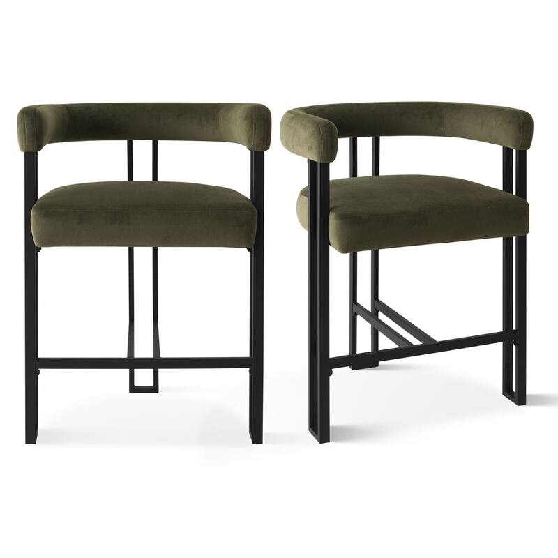 24" Seat Height Upholstered Velvet Solid back Counter Stool (Set of 2)