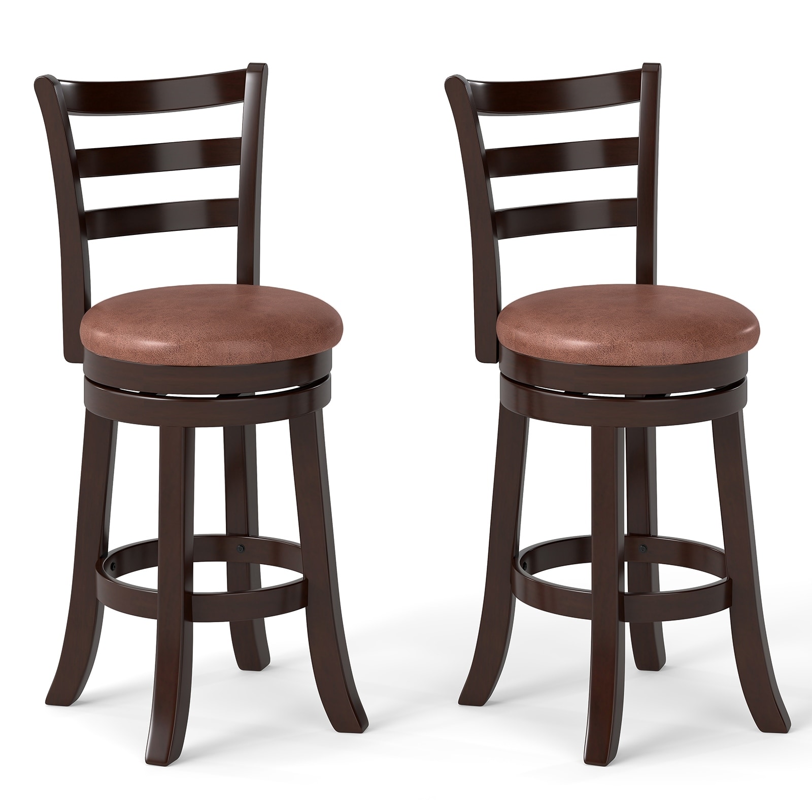 Costway 26” Counter Height Swivel Barstools Set of 2/4 with Back, Faux - Cappuccino