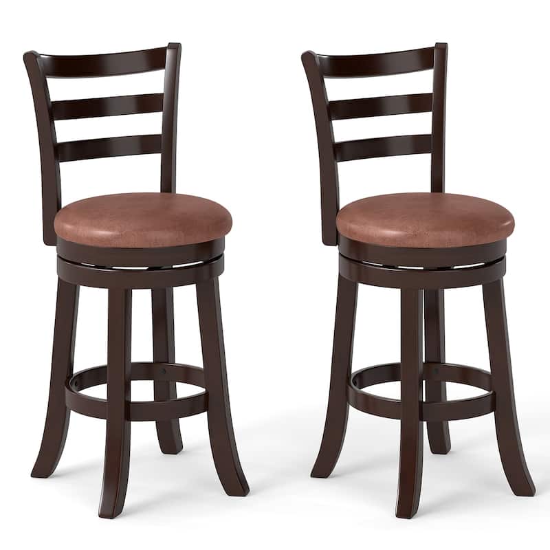 Costway 26” Counter Height Swivel Barstools Set of 2/4 with Back, Faux - Cappuccino - Set of 2