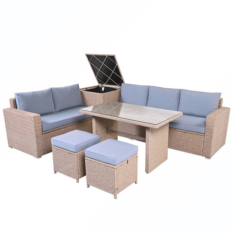 6PCS PE Rattan Sofa Set With Storage Box