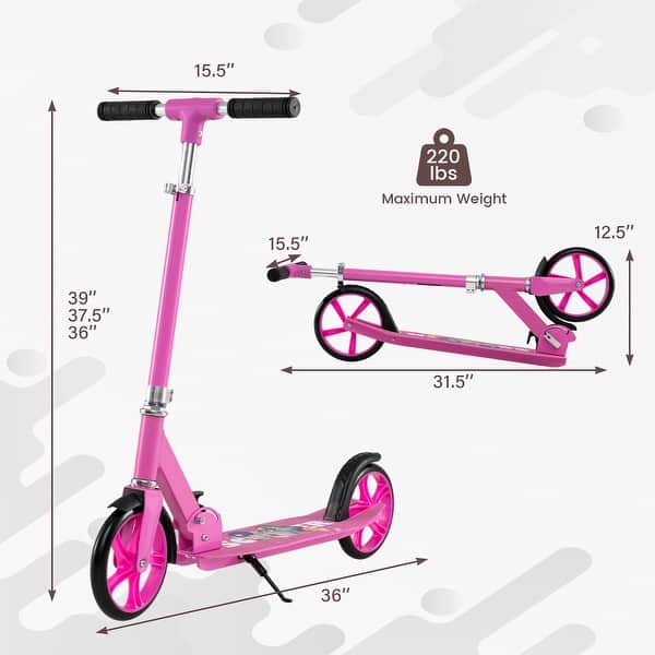 dimension image slide 1 of 2, Gymax Folding Kick Scooter w/ 3 Adjustable Heights 8 Inches Big Wheels
