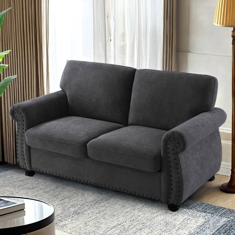 Velvet Loveseat, Upholstered 2 Seater Couch with High-Density Foam, Small Sofa Couch with Solid Wood Legs and Tufted Back