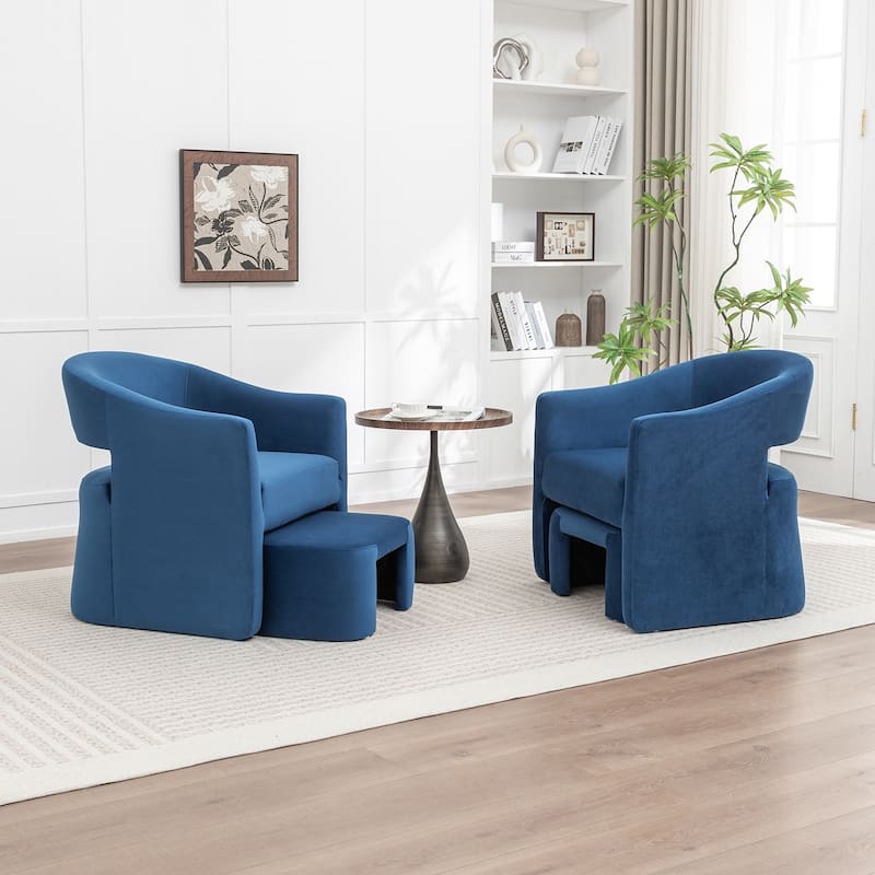 SEYNAR Modern Glam Velvet Accent Armchair Open Back with Ottoman Set of 2