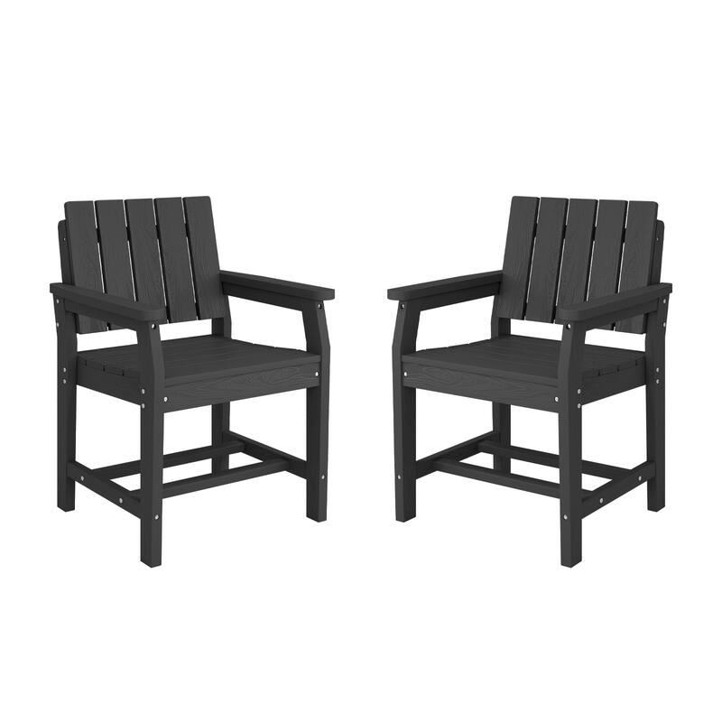 2-Piece Plastic HDPE Patio Dining Chair with 19.69 in Wide Seat - N/A - Black