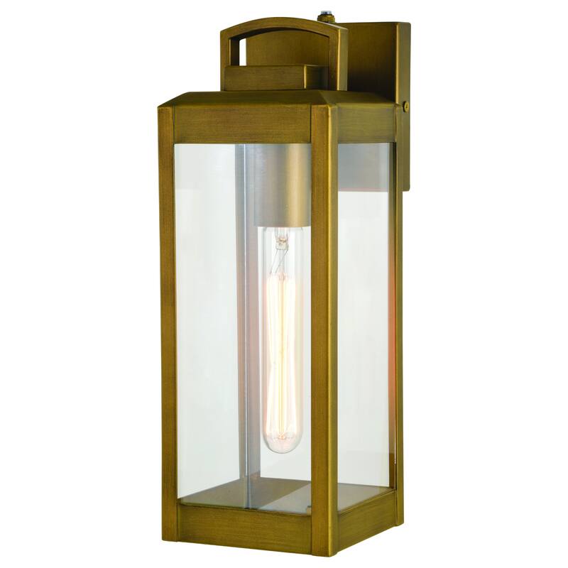 Kinzie 1 Light Brass Outdoor Wall Lantern with Dusk to Dawn Photocell - 5-in W x 14.25-in H x 6-in D