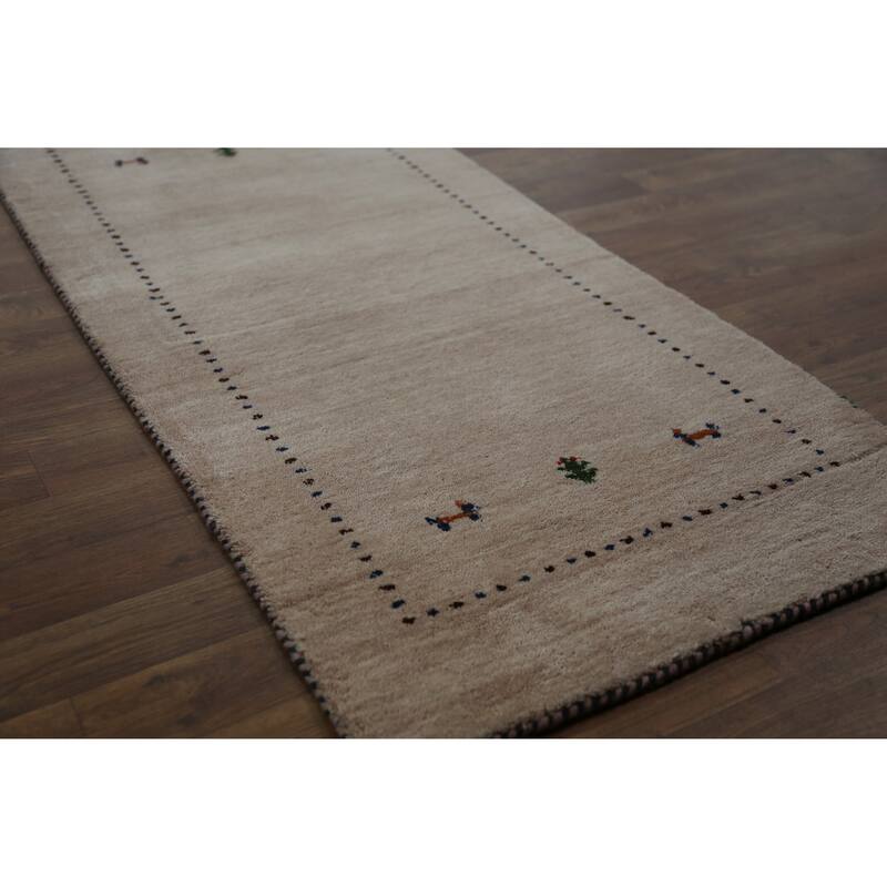 Hand Knotted Oriental 100% Wool Carpet Tribal Animal Pictorial Peach Gabbeh Runner Rug - 4' 8'' X 2' 3''