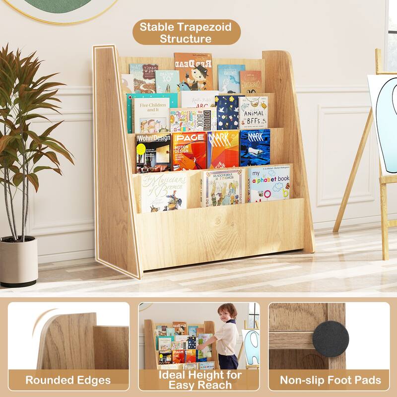 Costway 4-tier Kids Wooden Bookshelf Toddlers Book Rack with Deep - See Details