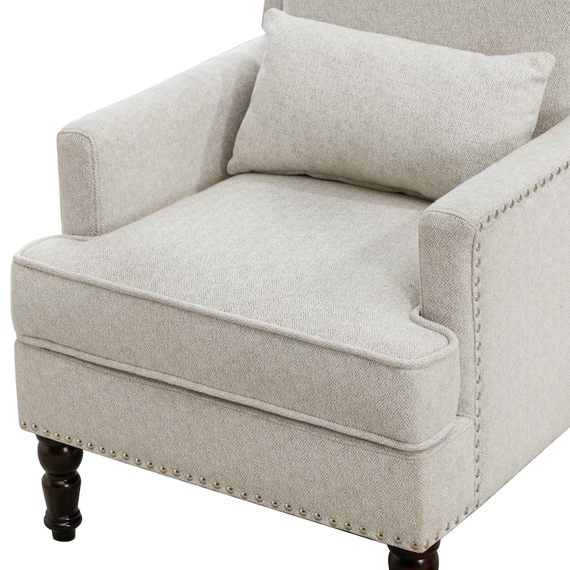 LUE BONA Linen Upholstered Modern Accent Chair Armchair with Pillow for Living Room - 25.6 in.W x 30.7 in.D x 35 in.H
