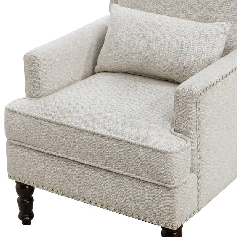Modern Fabric Accent Chair with Upholstered Armrest Wooden Legs and Pillow for Living Room
