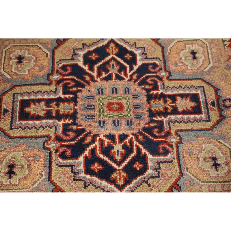 Medallion Heriz Serapi Indian Rug Hand-Knotted Oriental Wool Carpet - 7'11" x 9'9"