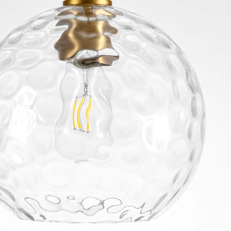 9.8" W 1-Light Modern Contemporary Gold/Black Metal Mini Hanging Pendant Lights with Clear Textured Glass Globe Shade