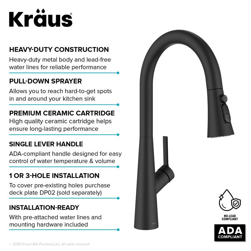 KRAUS Odelia 4-Function Single Handle Pull Down Kitchen Faucet