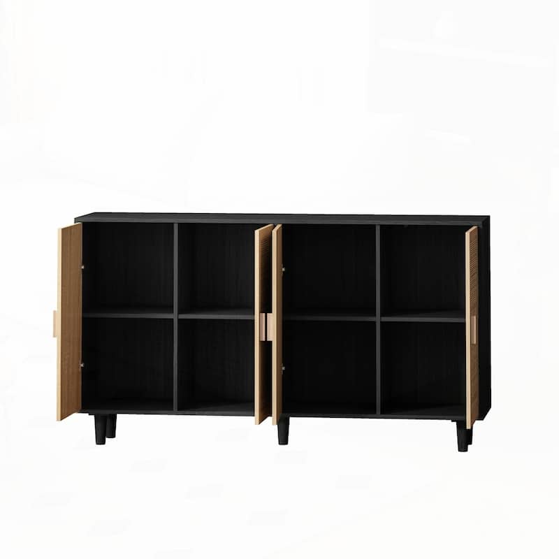 4-Door Rattan Sideboard Buffet Cabinet with Adjustable Shelves