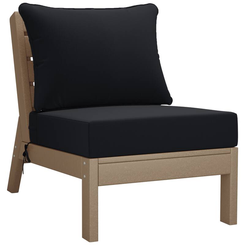 Birchwood All Weather HDPE Outdoor Patio Deep Seating Weathered Wood Sofa With Cushions (3-Piece)