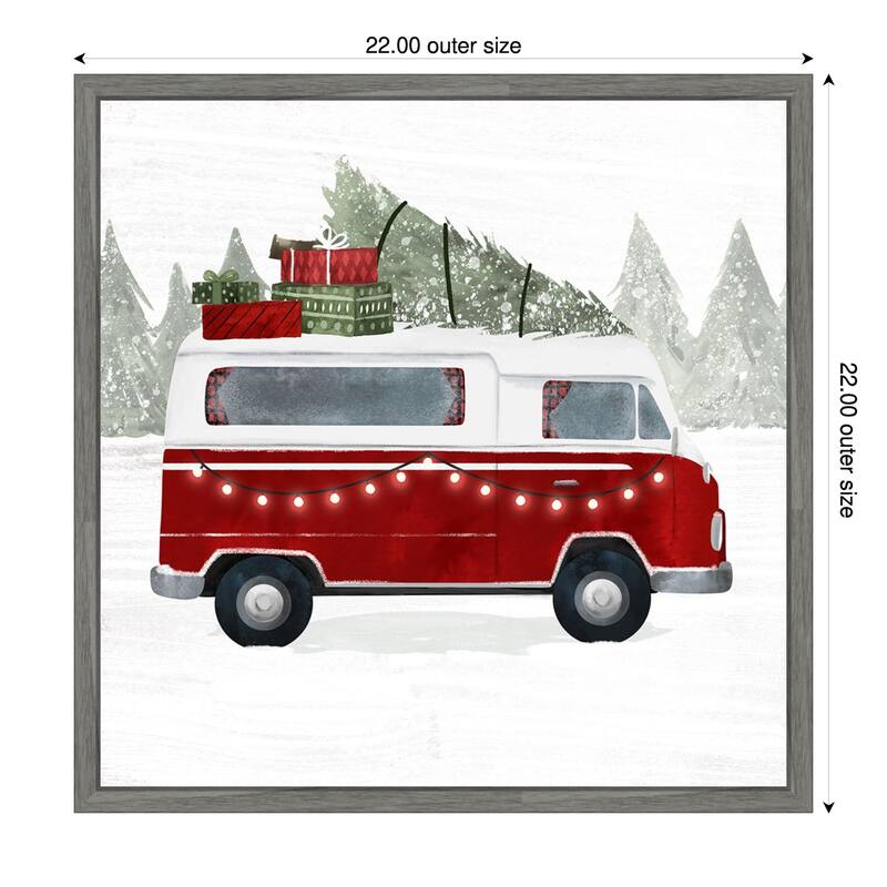 Yuletide Camper IV by Victoria Barnes (22 x 22 in.), Framed Canvas Wall Art Print - Sylvie Greywash