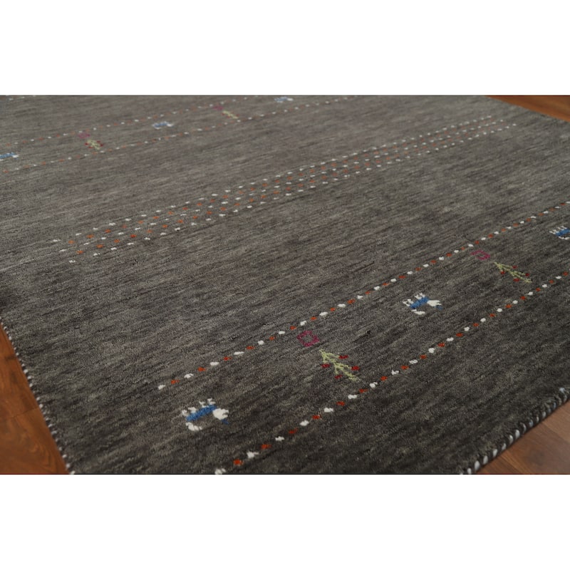 Tribal Gabbeh Indian Area Rug Hand-Knotted Grey Modern Wool Carpet - 5'0" x 7'8" - 5'0" x 7'8" - Grey