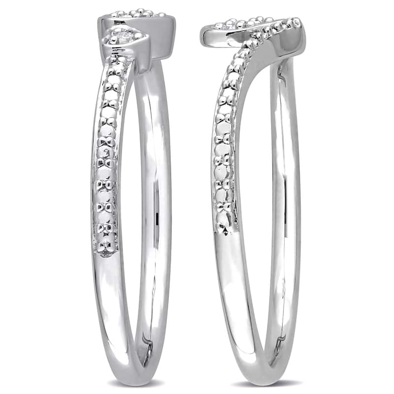 Miadora Diamond Accent Heart Double Heart Promise Rings 2-Piece Set Sterling Silver