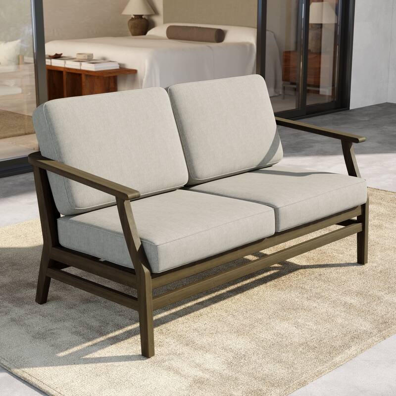 Outdoor Teak Wood Loveseat Sofa with Water-Resistant Cushions
