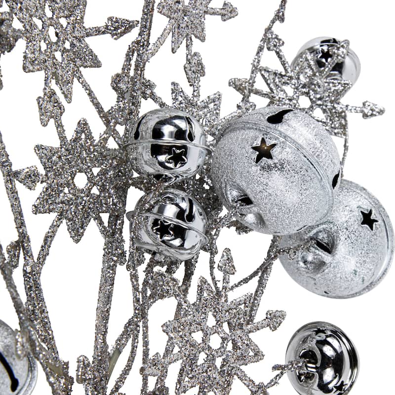 34" Silver Jingle Bells Glitter Snowflakes Artificial Christmas Spray