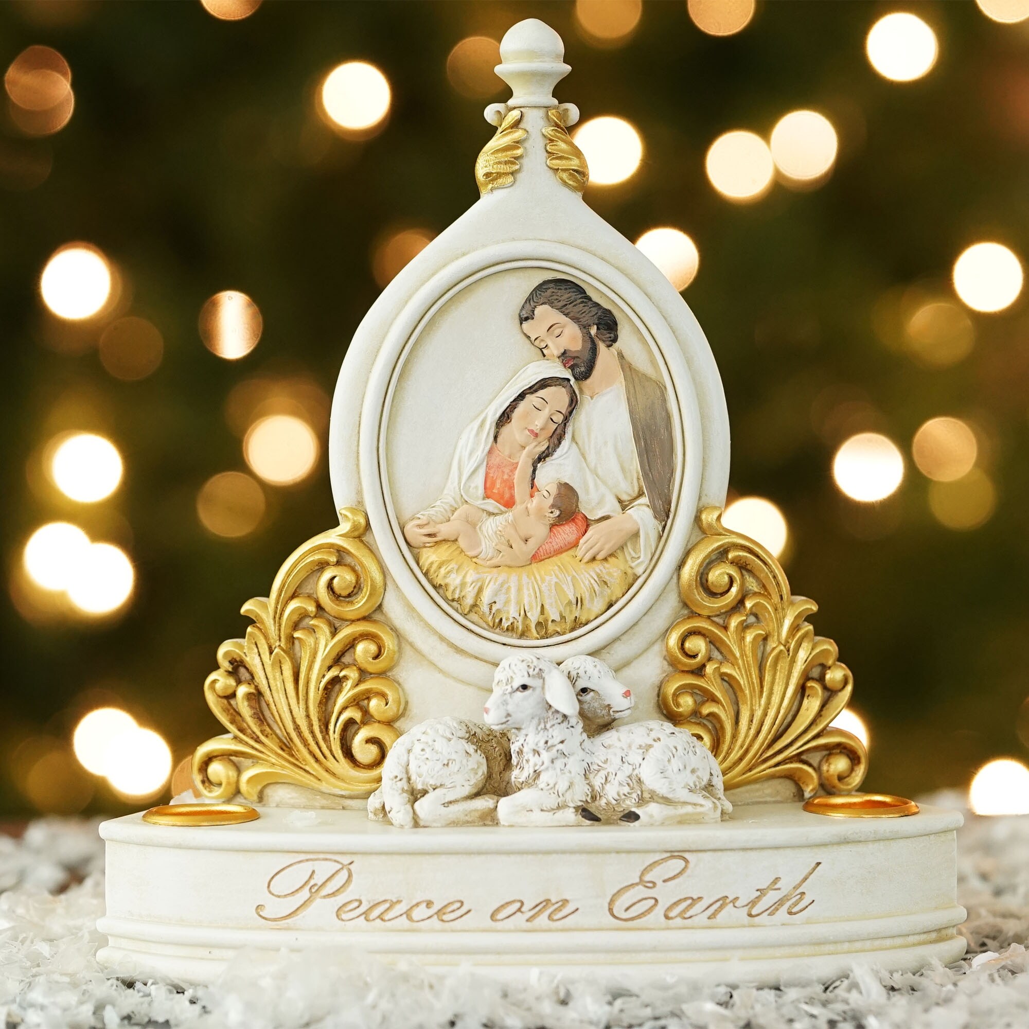 Shop 8 5 White And Gold Holy Family Peace On Earth Christmas Candle Holder N A Overstock 17881110