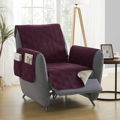 Teflon Newfield Reversible Recliner Cover with Attached Arms, Burgundy and Tan
