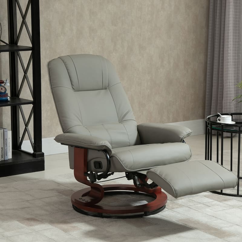 HomCom Faux Leather Adjustable Manual Swivel Base Recliner Chair with Comfortable and Relaxing Footrest - Grey