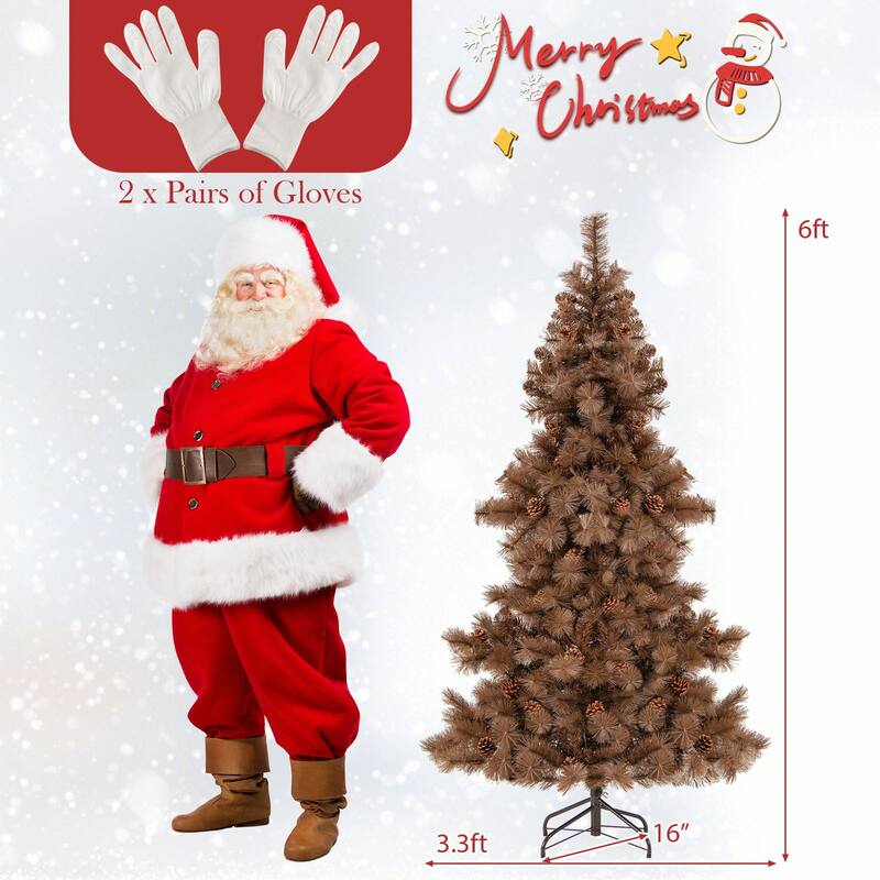 Costway 6 FT Artificial Christmas Tree with 200 LED Lights, 493 Branch - Chocolate - See Details