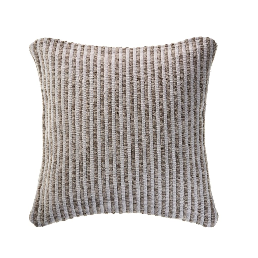 22" Beige and Ivory Striped Square Throw Pillow