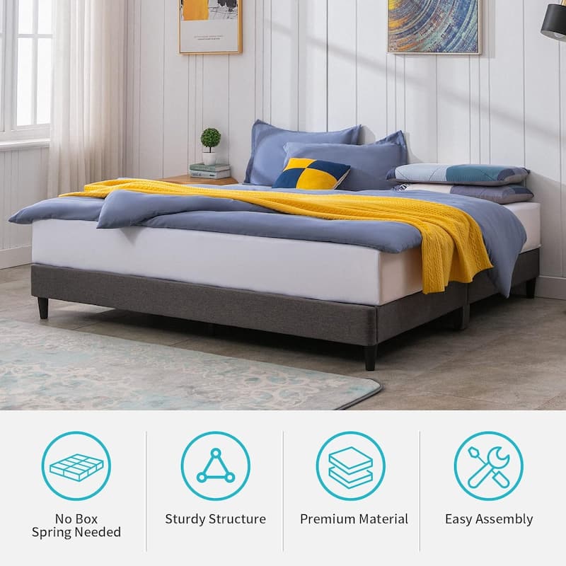 Mixoy Wooden Bed Frame,Linen Platform Bed Frame with Wood Slat Support