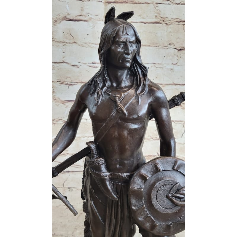 Native American Indian Warrior W/ Tomahawk - Bronze Metal Statue Sculpture Art