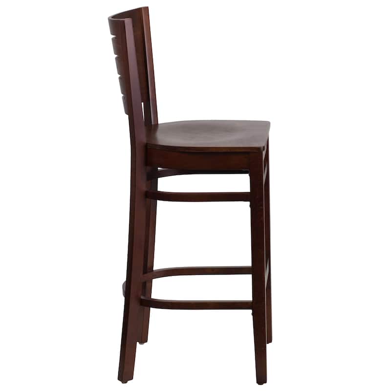 Slat Back Wooden Restaurant Barstool - 16.75"W x 18"D x 43.5"H - 16.75"W x 18"D x 43.5"H