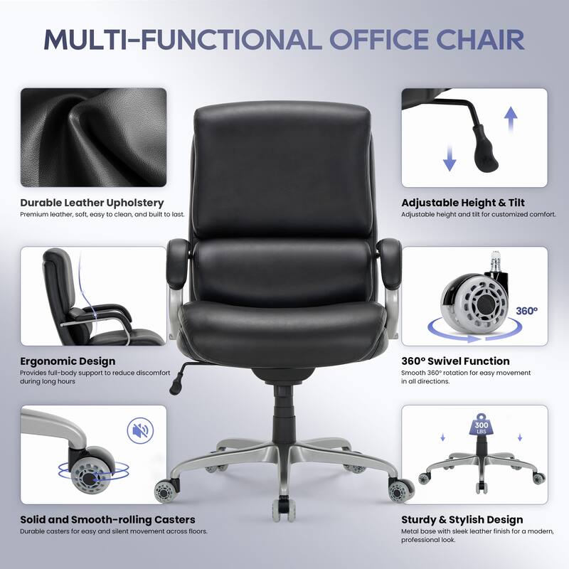 Ergonomic Executive Chair - 400lb Heavy Duty with 3D Flip-Up Arms & Extended Waterfall Seat, Breathable for Professional Suites