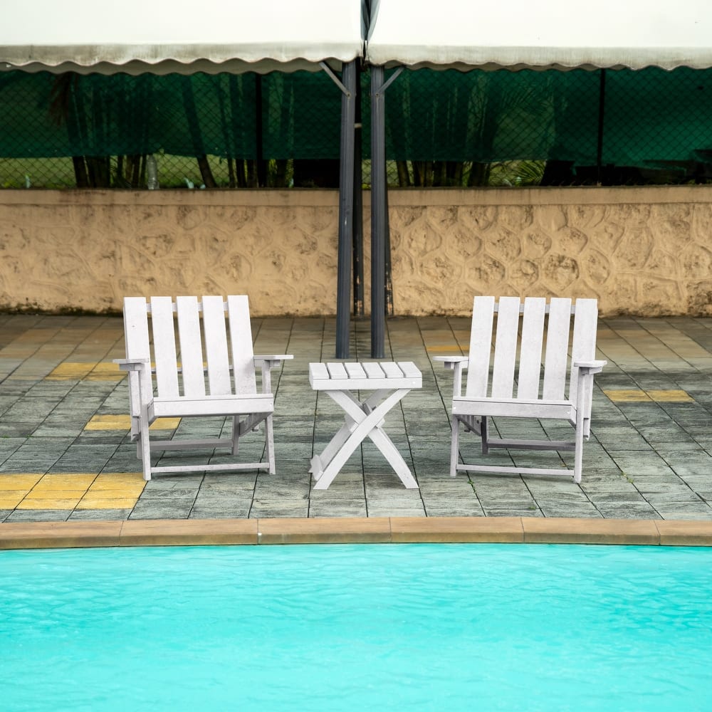 Shoreline Fully Assembled All-Weather Outdoor Folding Modern Adirondack Chair and Table Set - 3-piece