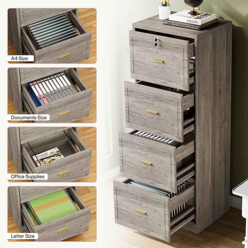 4-Drawer Vertical File Cabinet with Lock for A4/Letter/Legal Size