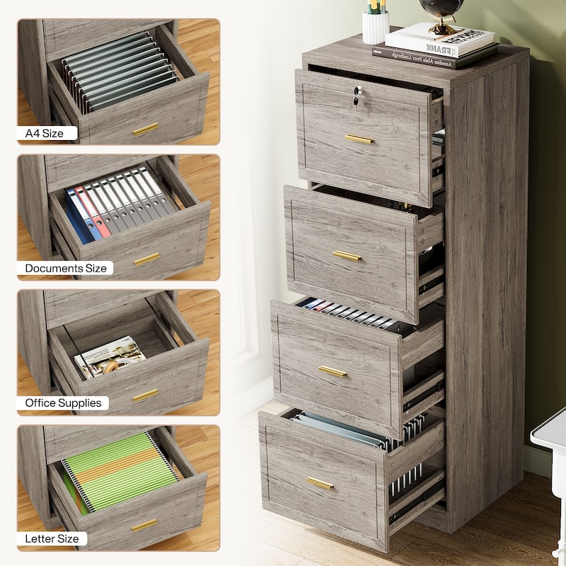 Vertical File Cabinet with 4 Drawers, Lockable Filling Cabinet with Key for Home Office