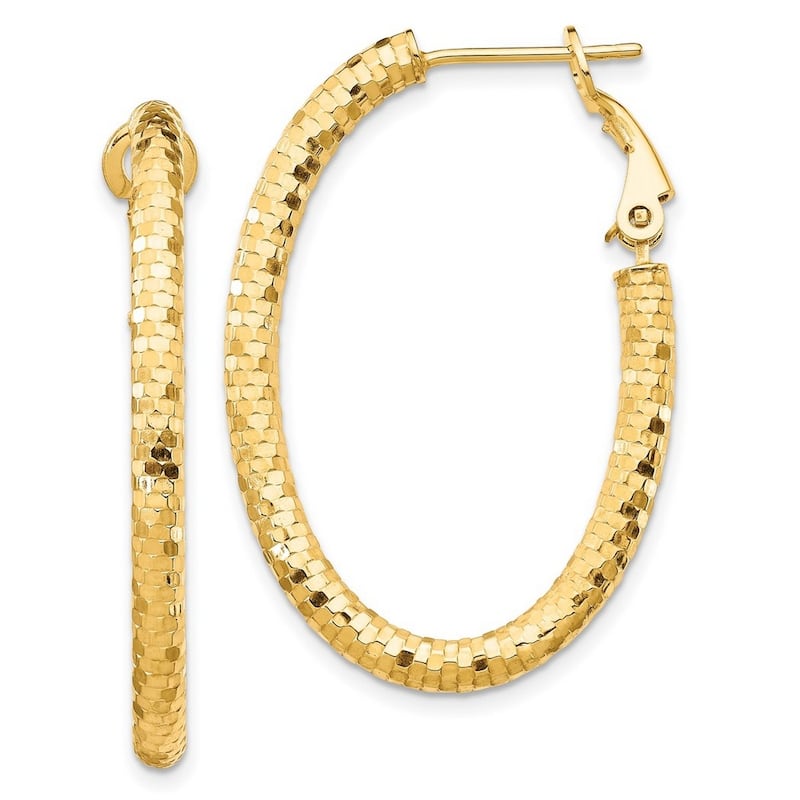 Curata 14k Yellow Gold Medium Sparkle Cut Oval Omega Back Hoop Earrings - 24.2mm