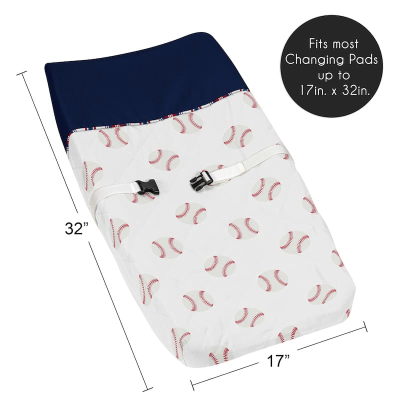 Sweet Jojo Designs Red, White and Blue Baseball Patch Sports Collection Changing Pad Cover