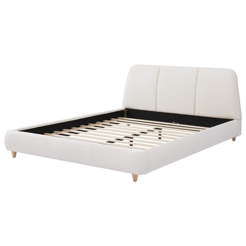 White Platform Bed Upholstered Bed Linen Fabric