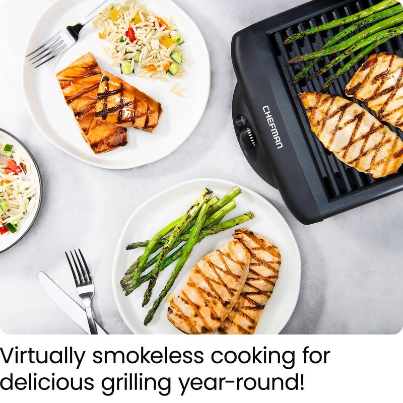 Electric Smokeless Indoor Grill w/Non-Stick Cooking Surface & Adjustable Temperature Knob from Warm to Sear