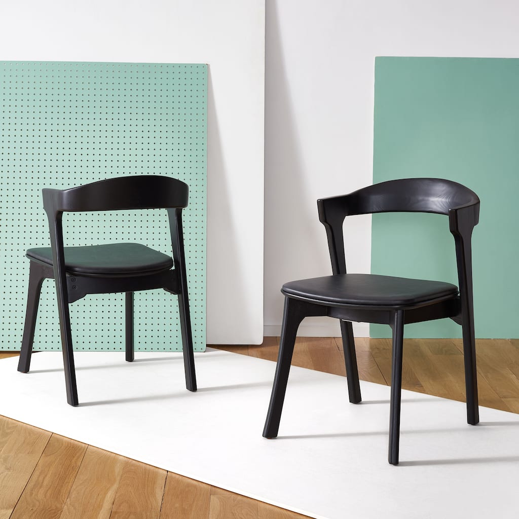 SAFAVIEH Couture Manrica Wood & Leather Dining Chair (Set of 2) - 20 In W x 23 In D x 31 In H - 20Wx23Dx31H