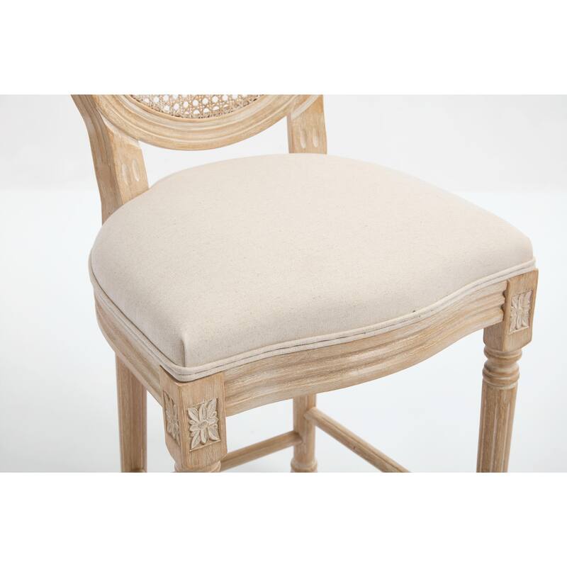 Set of 2 French Country Dining Chairs, Upholstered with Natural Rattan Round Back