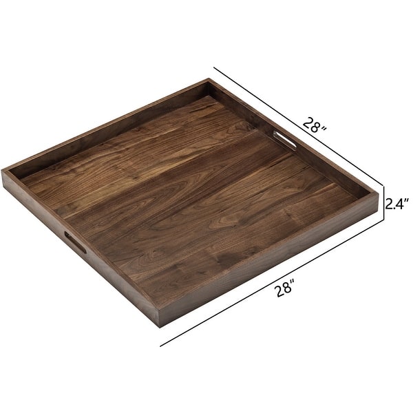 dimension image slide 5 of 10, KINWELL Square Black Walnut Wood Serving Tray Ottoman Tray with Handles
