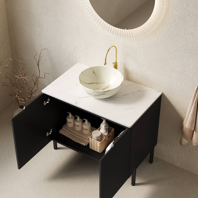 30" Freestanding Bathroom Vanity with Vessel Round Basin