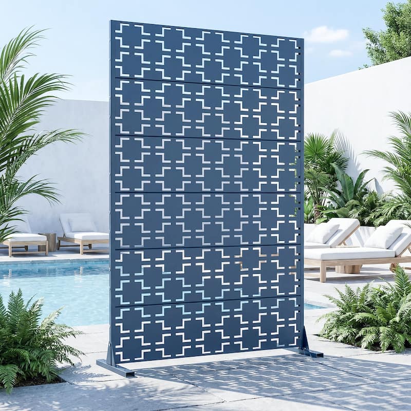 6 ft. H x 4 ft. Metal Privacy Screen Free Standing - Blue - 72*47