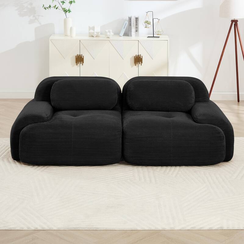 Sectional Sofa Couch Modular Sofa Couch for Living Room, Rustic Loveseat 2-Seater Sofa Couch Black Settee - Black