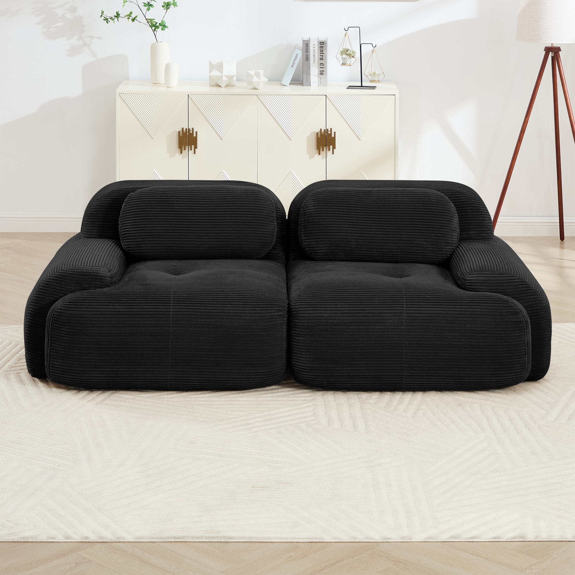 Sectional Sofa Couch Modular Sofa Couch for Living Room, Rustic Loveseat 2-Seater Sofa Couch Black Settee