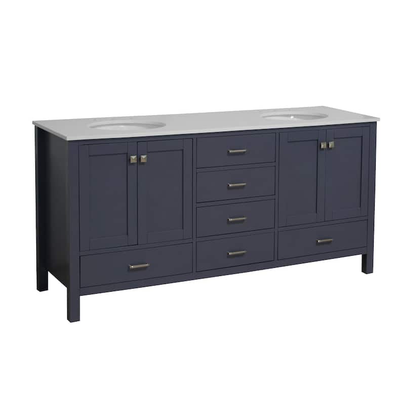 KitchenBathCollection Horizon 72" Double Bathroom Vanity with Engineered White Top