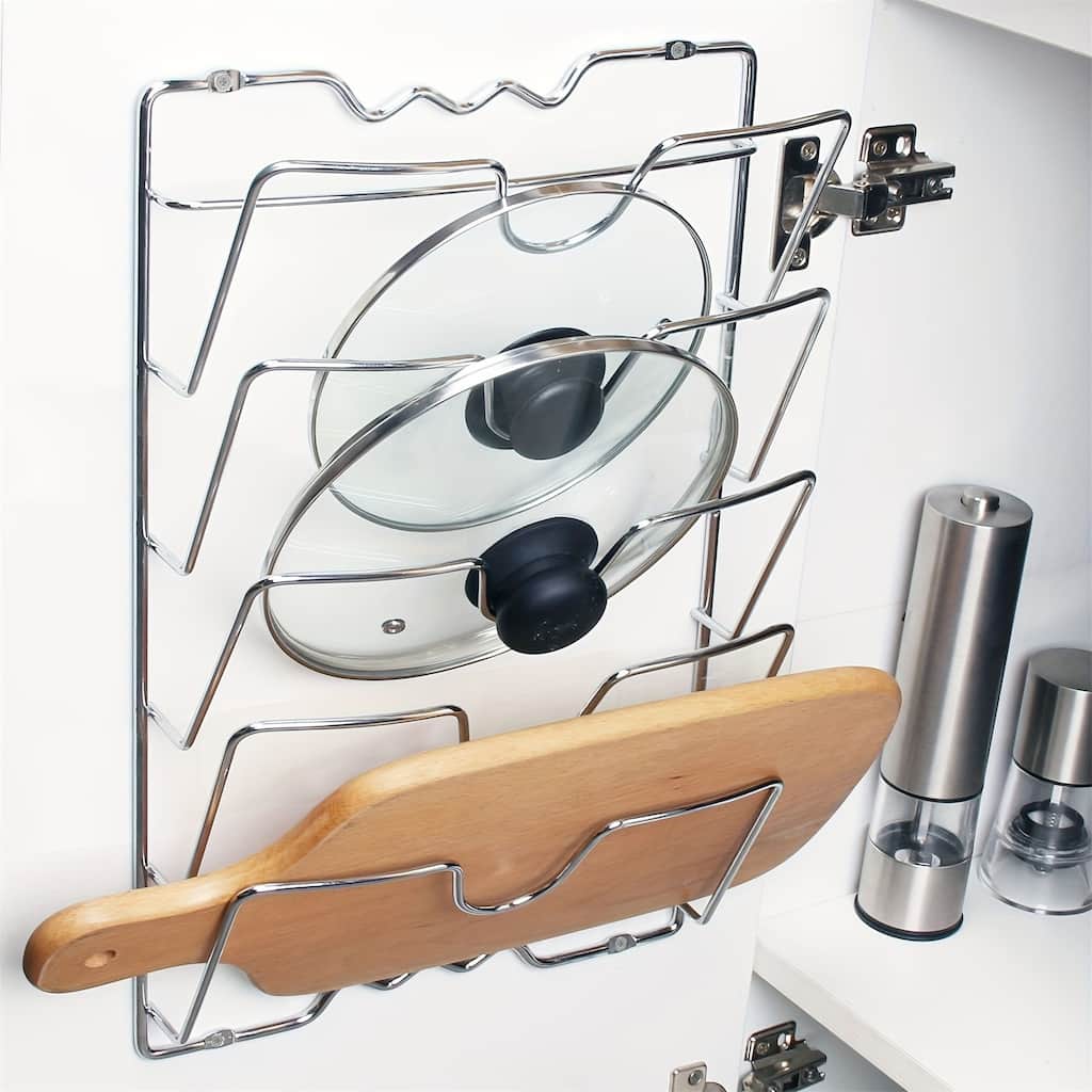 Wall-Mounted Storage Rack for Pots, Lids, and Cutting Boards
